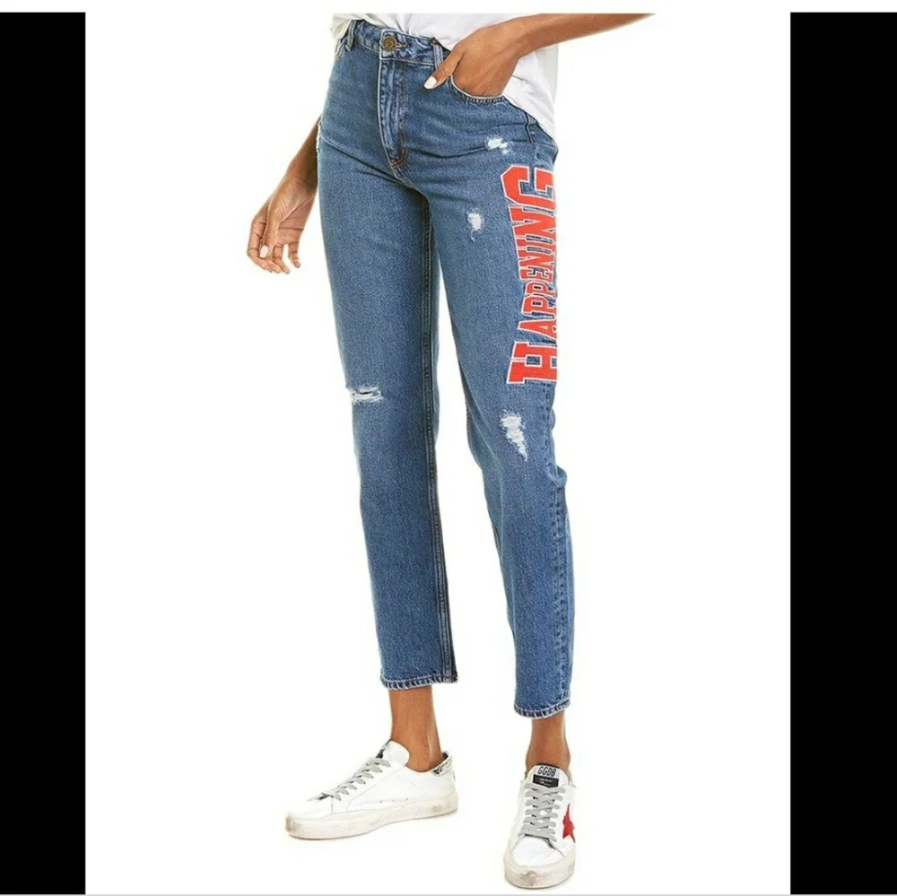 Sandro Paris Hortense Happening distressed high waisted Jeans preppy varsity 6 - Picture 1 of 16
